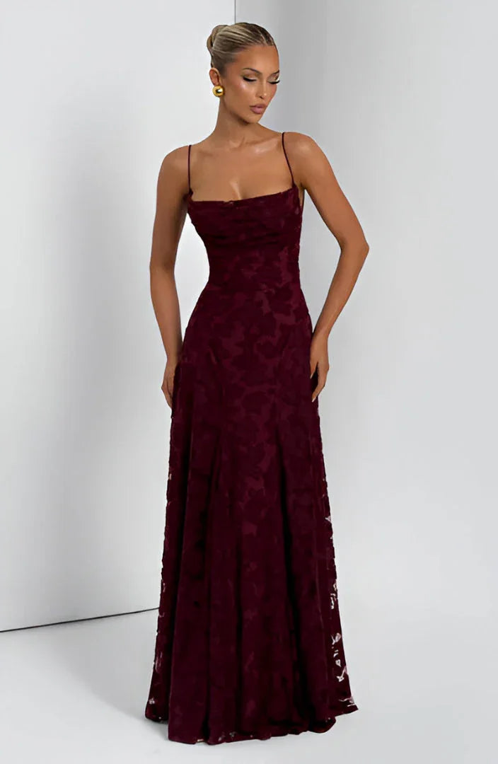 Sophia - Women's long dress with thin straps and floral patterns
