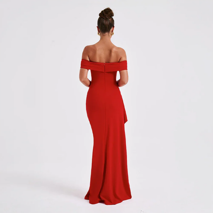 Jade - Women's long dress with bare shoulders and slit