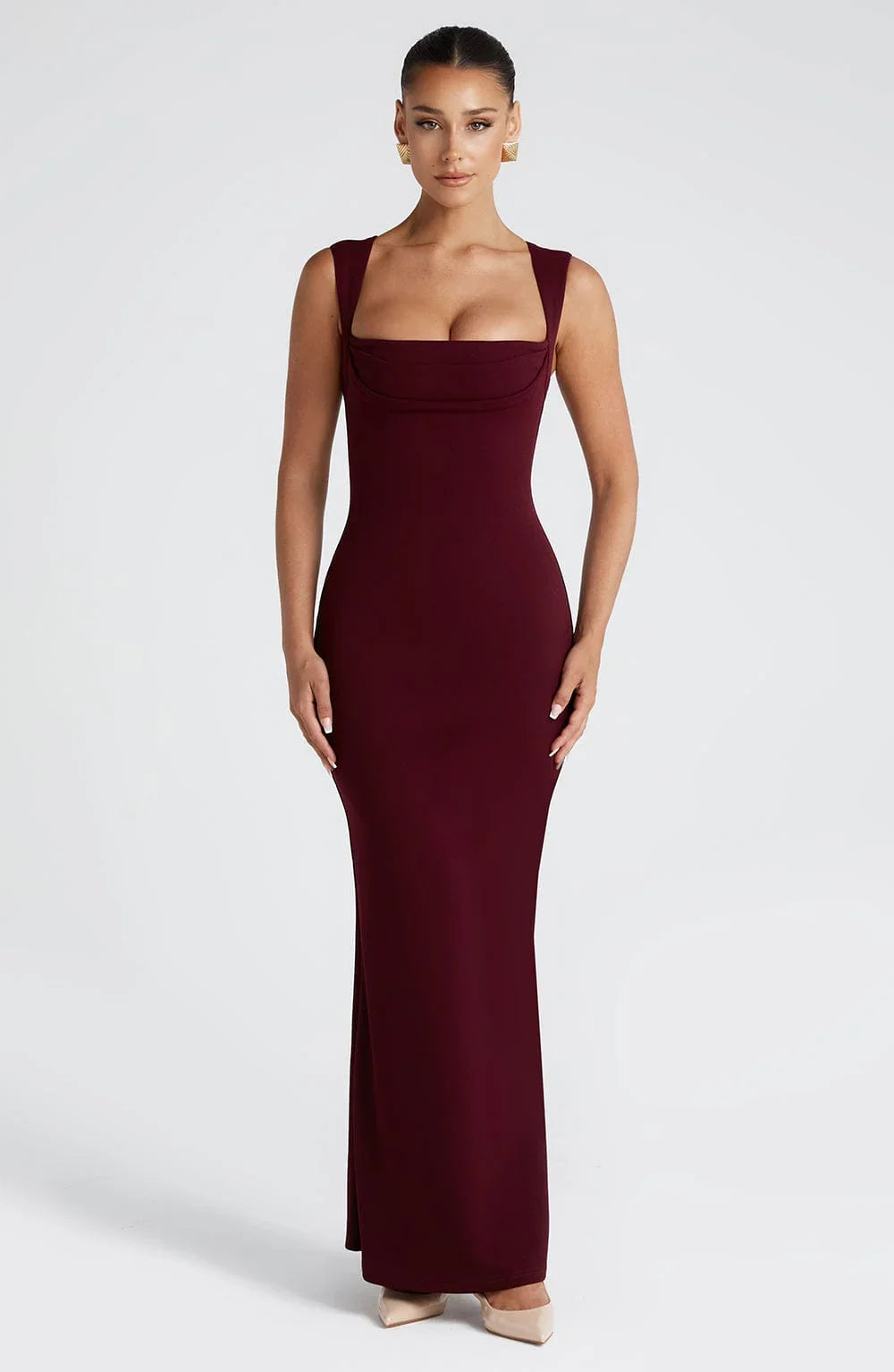 Livia - Elegant sleeveless burgundy maxi dress for women