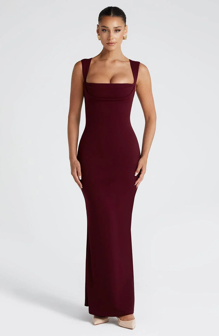 Livia - Elegant sleeveless burgundy maxi dress for women