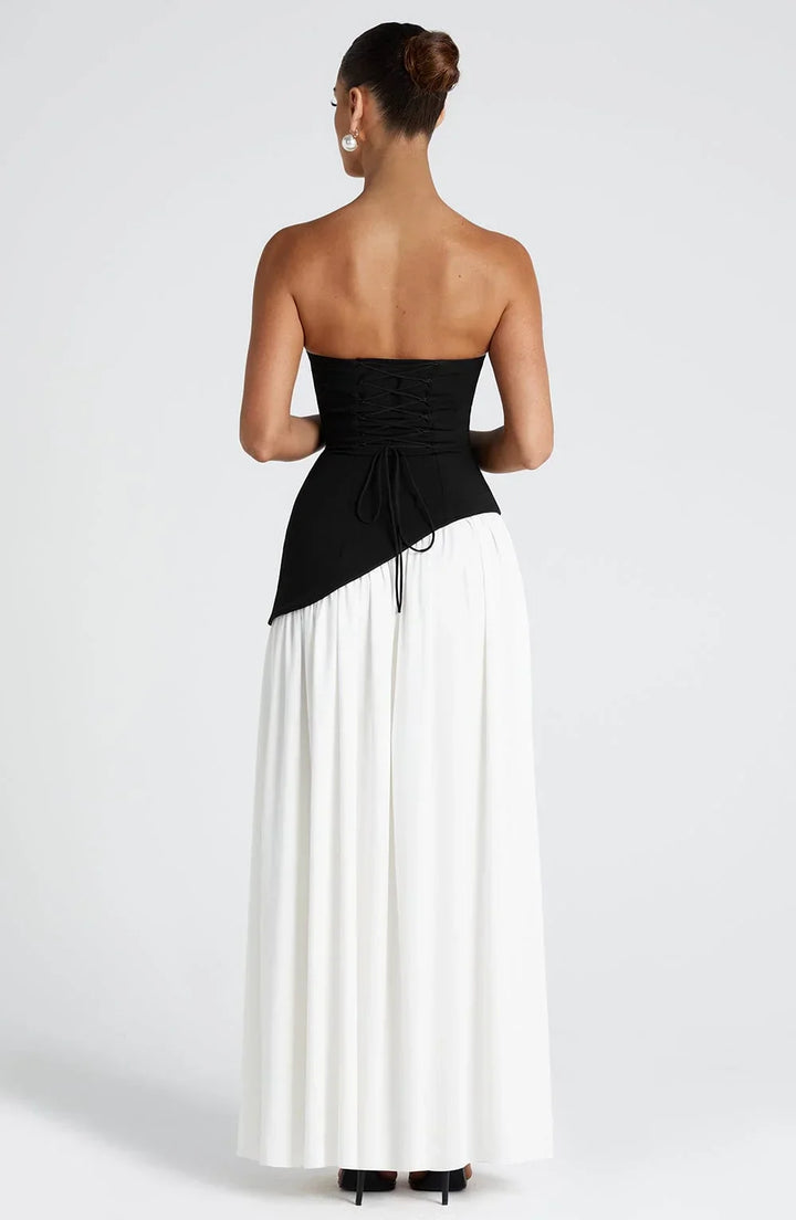 Bianca - Long strapless corset dress with scarf detail and high slit