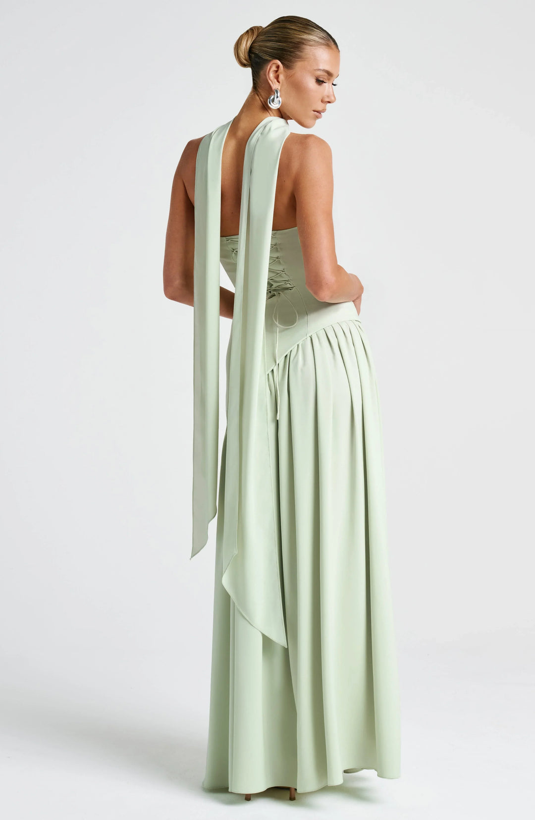 Bianca - Long strapless corset dress with scarf detail and high slit