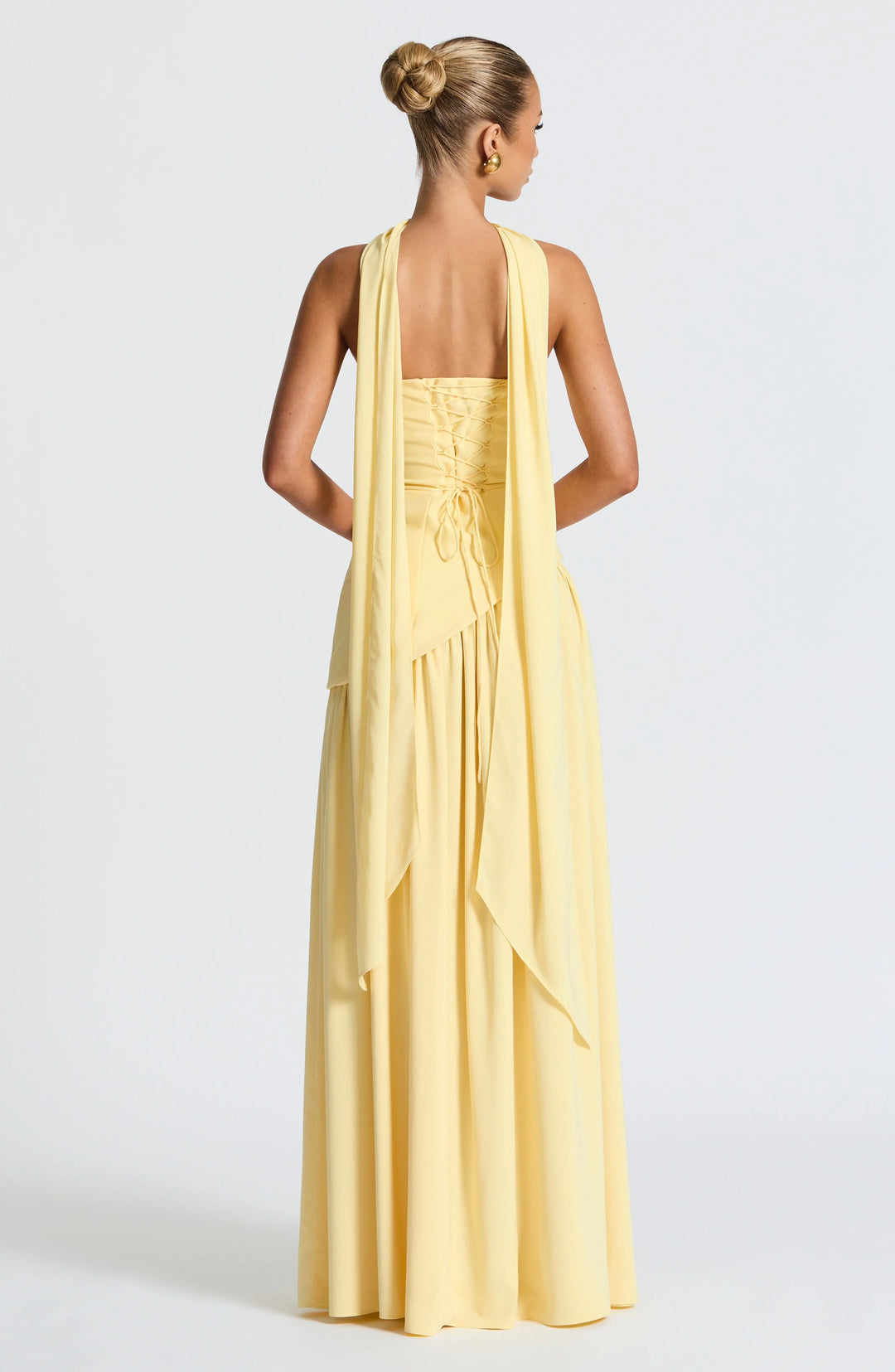 Bianca - Long strapless corset dress with scarf detail and high slit