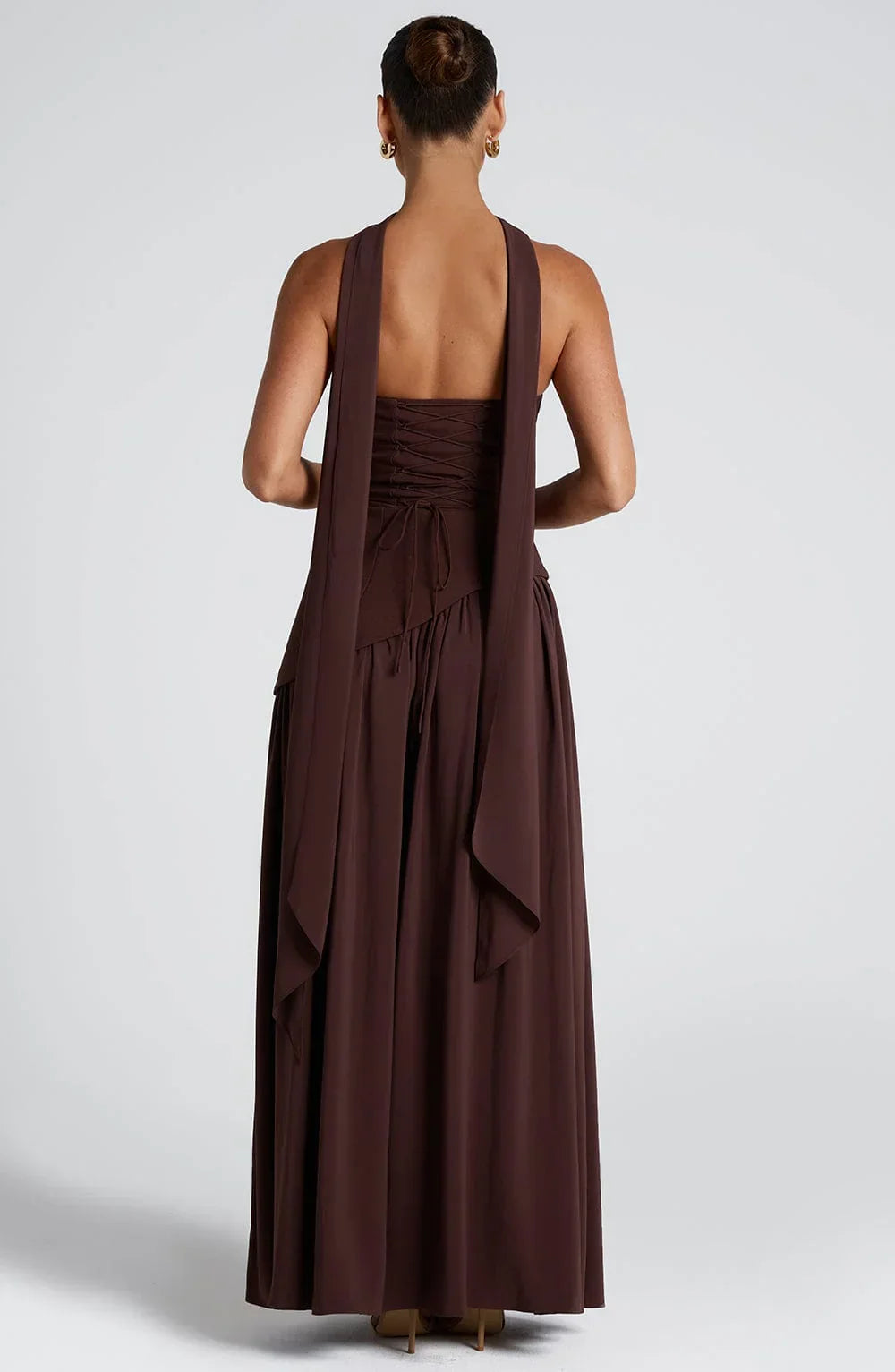 Bianca - Long strapless corset dress with scarf detail and high slit
