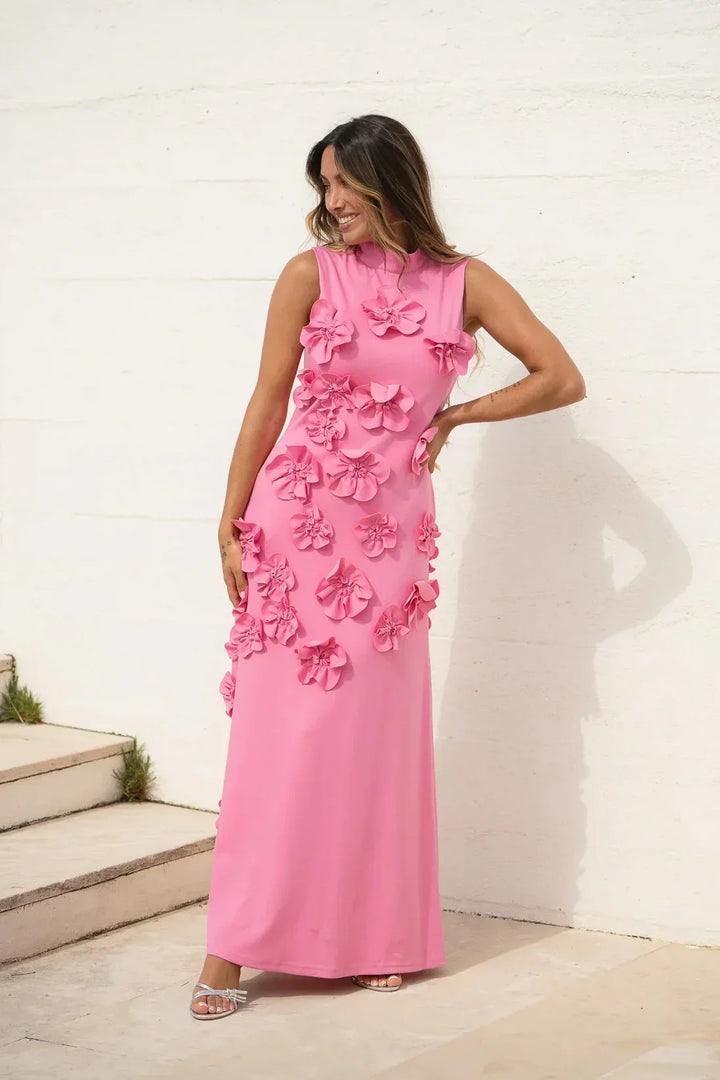 Women’s Pink Sleeveless Floral Maxi Dress