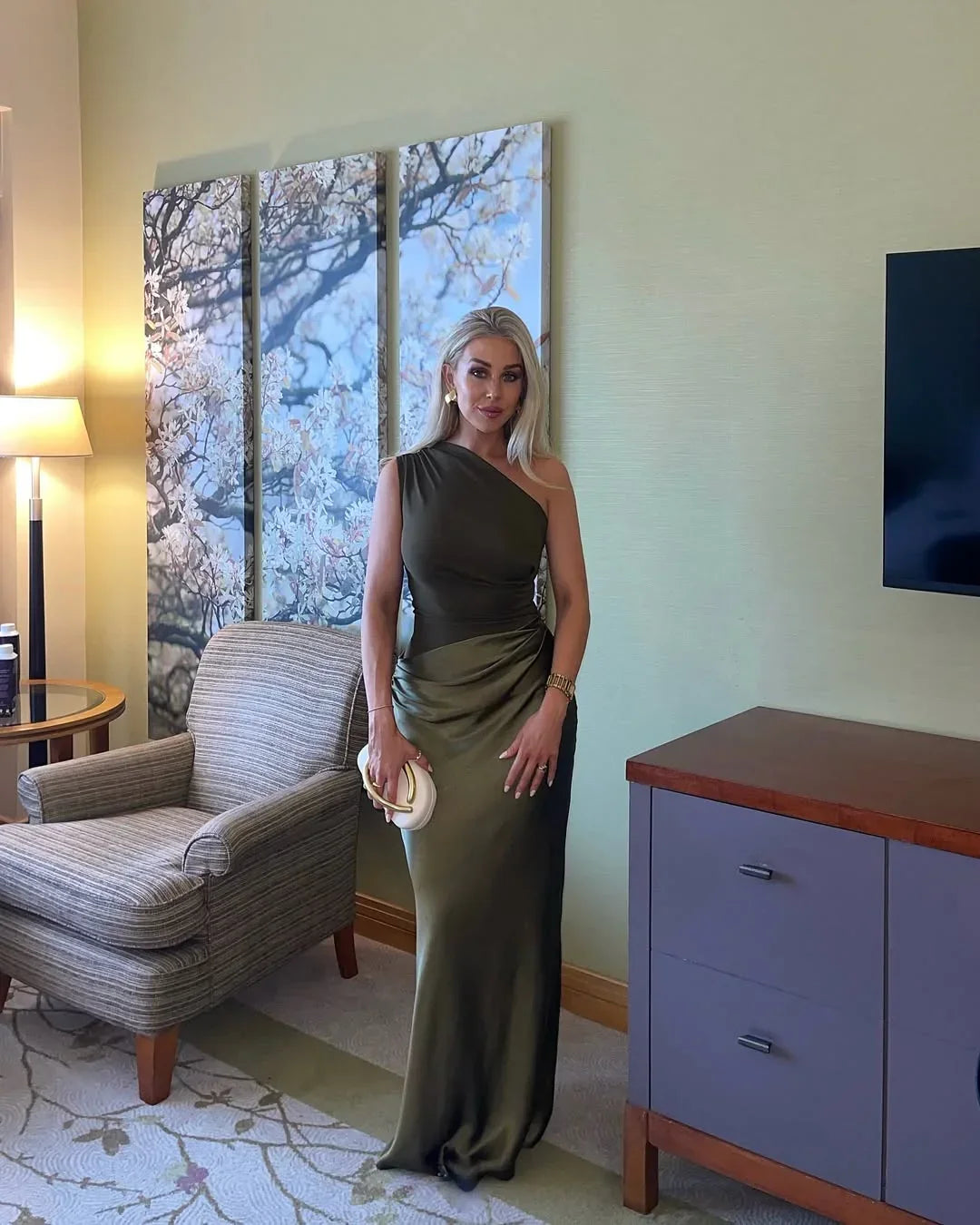 Women’s Asymmetrical Satin Maxi Dress