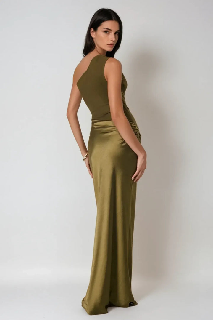 Women’s Asymmetrical Satin Maxi Dress