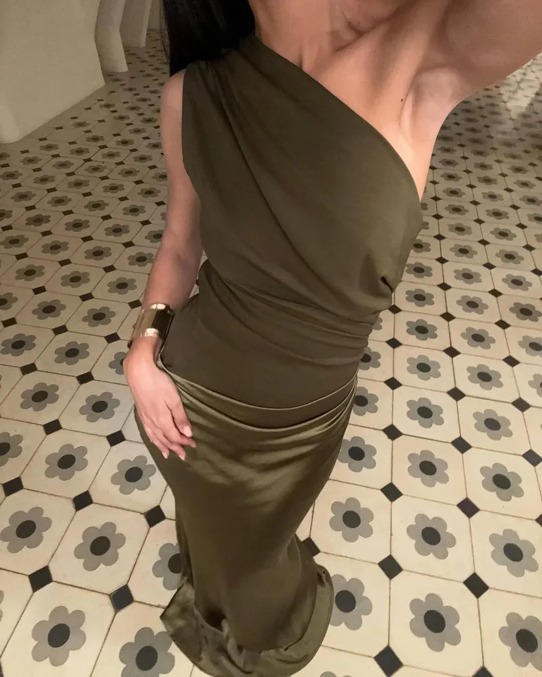 Women’s Asymmetrical Satin Maxi Dress