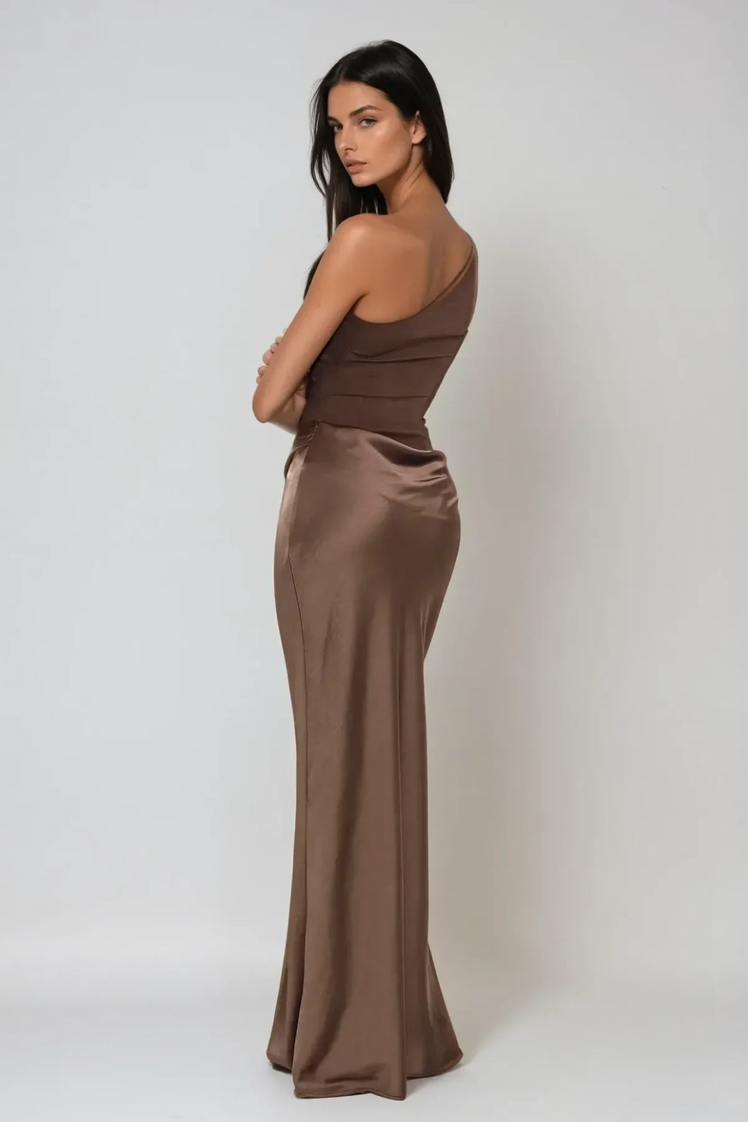 Women’s Asymmetrical Satin Maxi Dress