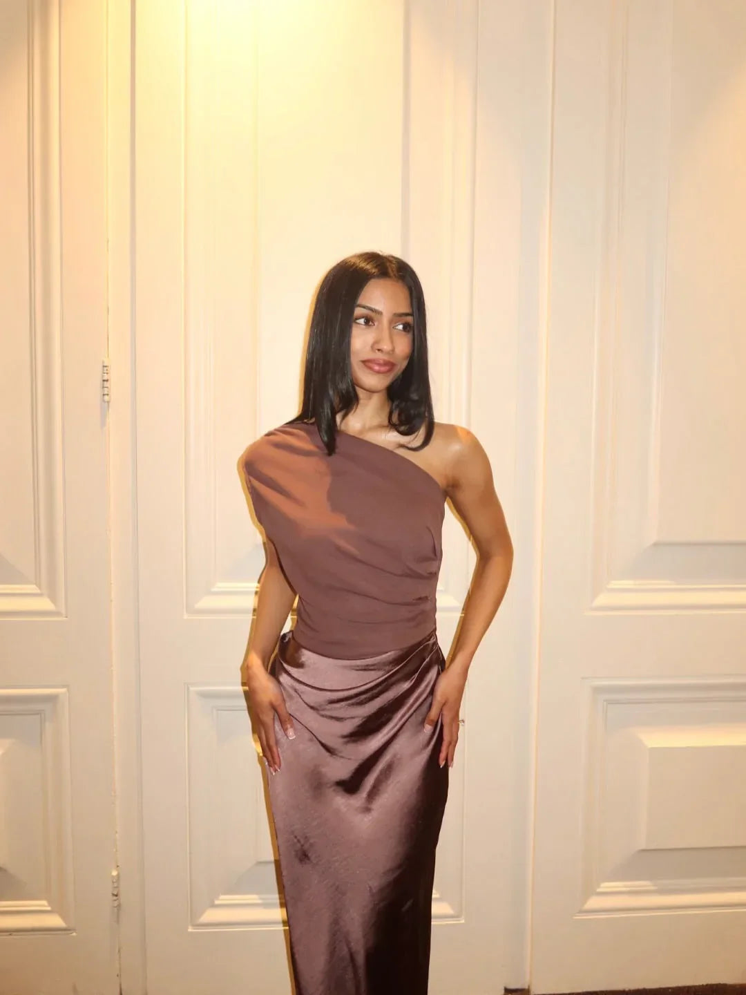 Women’s Asymmetrical Satin Maxi Dress