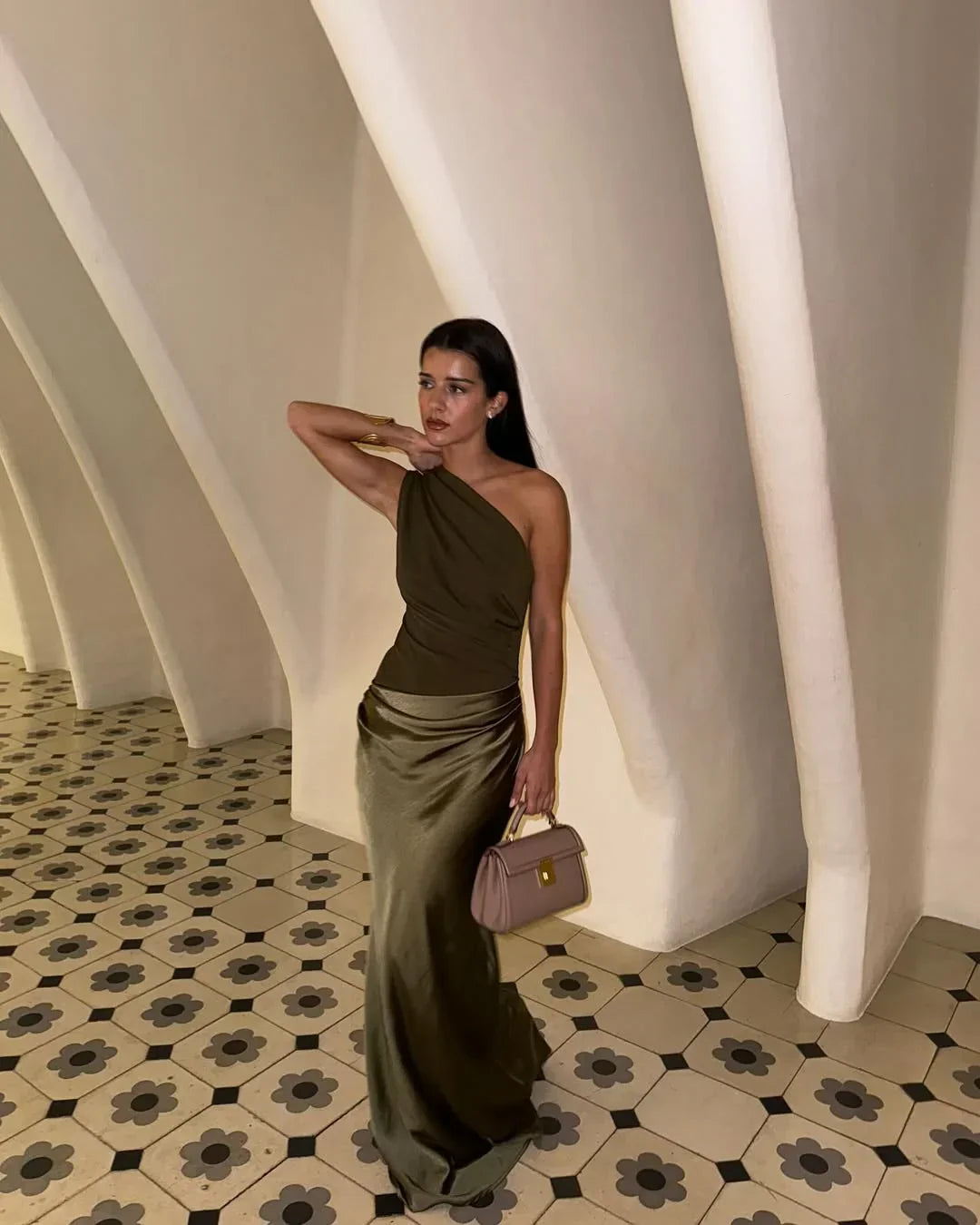 Women’s Asymmetrical Satin Maxi Dress