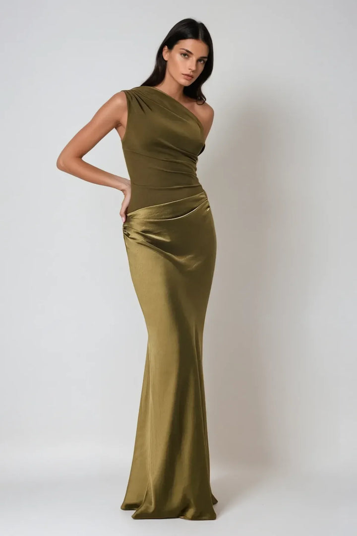 Women’s Asymmetrical Satin Maxi Dress