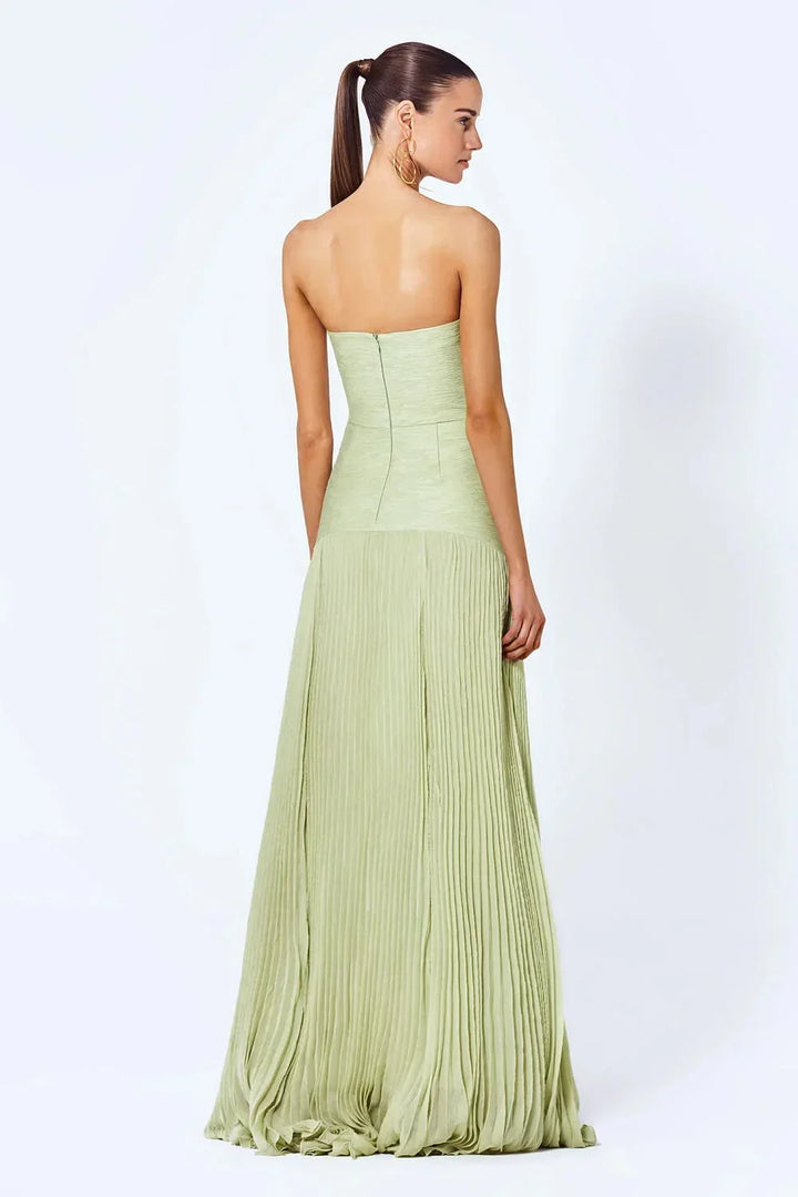 Light green sleeveless pleated long dress for women