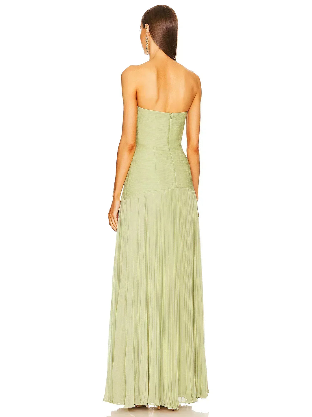 Light green sleeveless pleated long dress for women