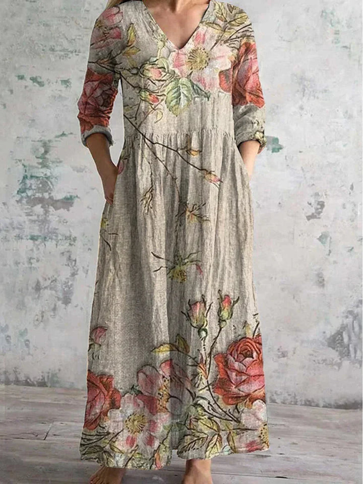 Sorelle – Women’s Floral Maxi Dress V-Neck 3/4 Sleeve Summer Long Dress