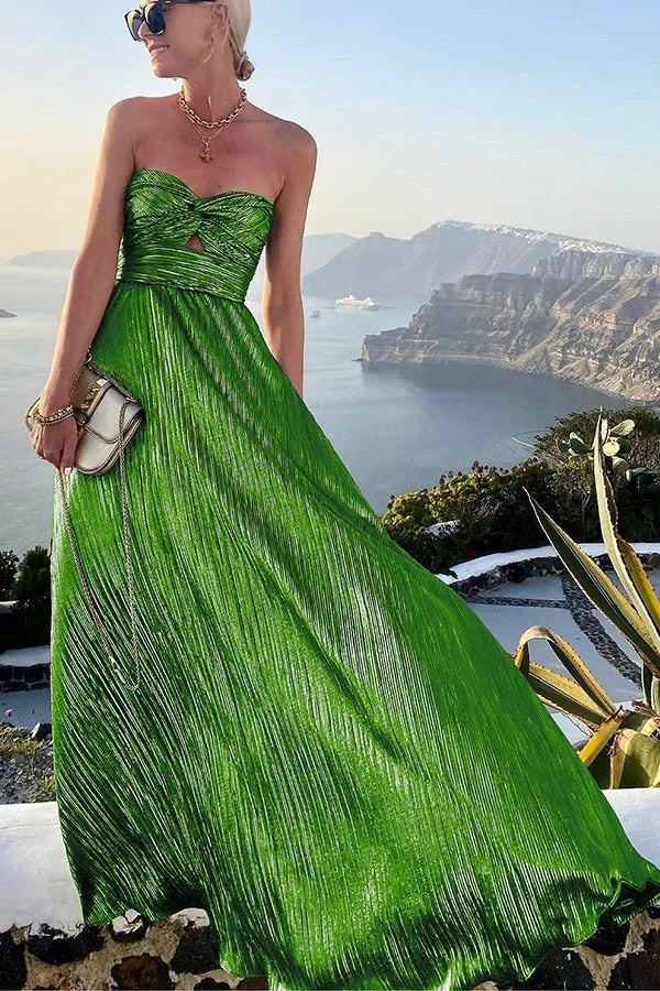 Zinnia - Women's strapless evening maxi dress with a shiny effect