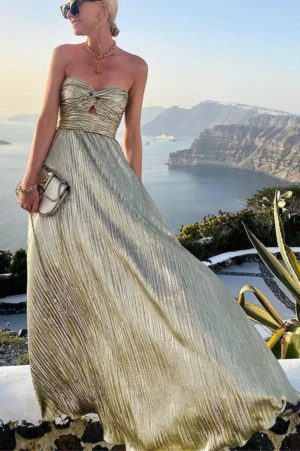 Zinnia - Women's strapless evening maxi dress with a shiny effect