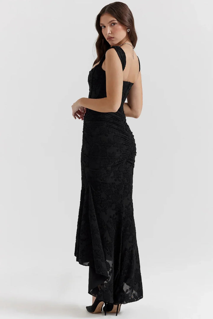 Aaliyah - Women's midi dress with floral pattern and wide straps