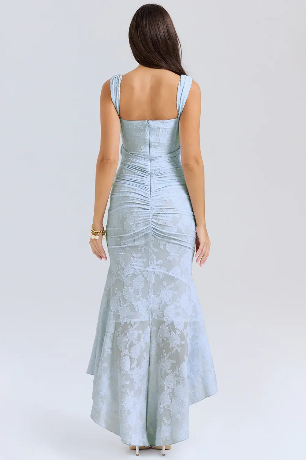 Aaliyah - Women's midi dress with floral pattern and wide straps