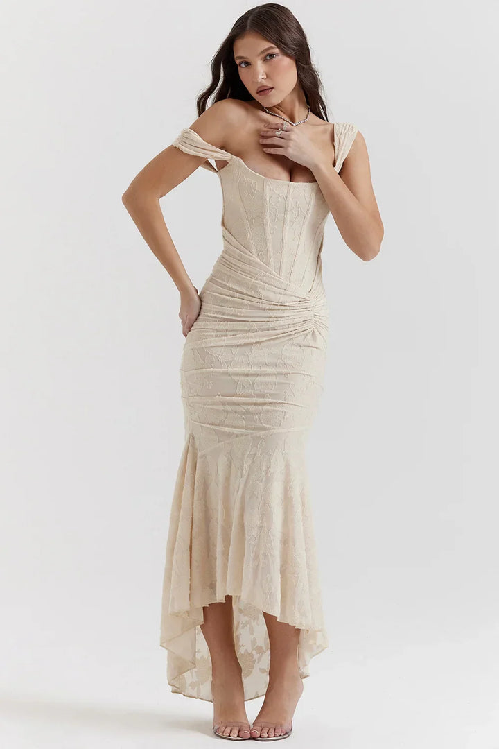 Aaliyah - Women's midi dress with floral pattern and wide straps
