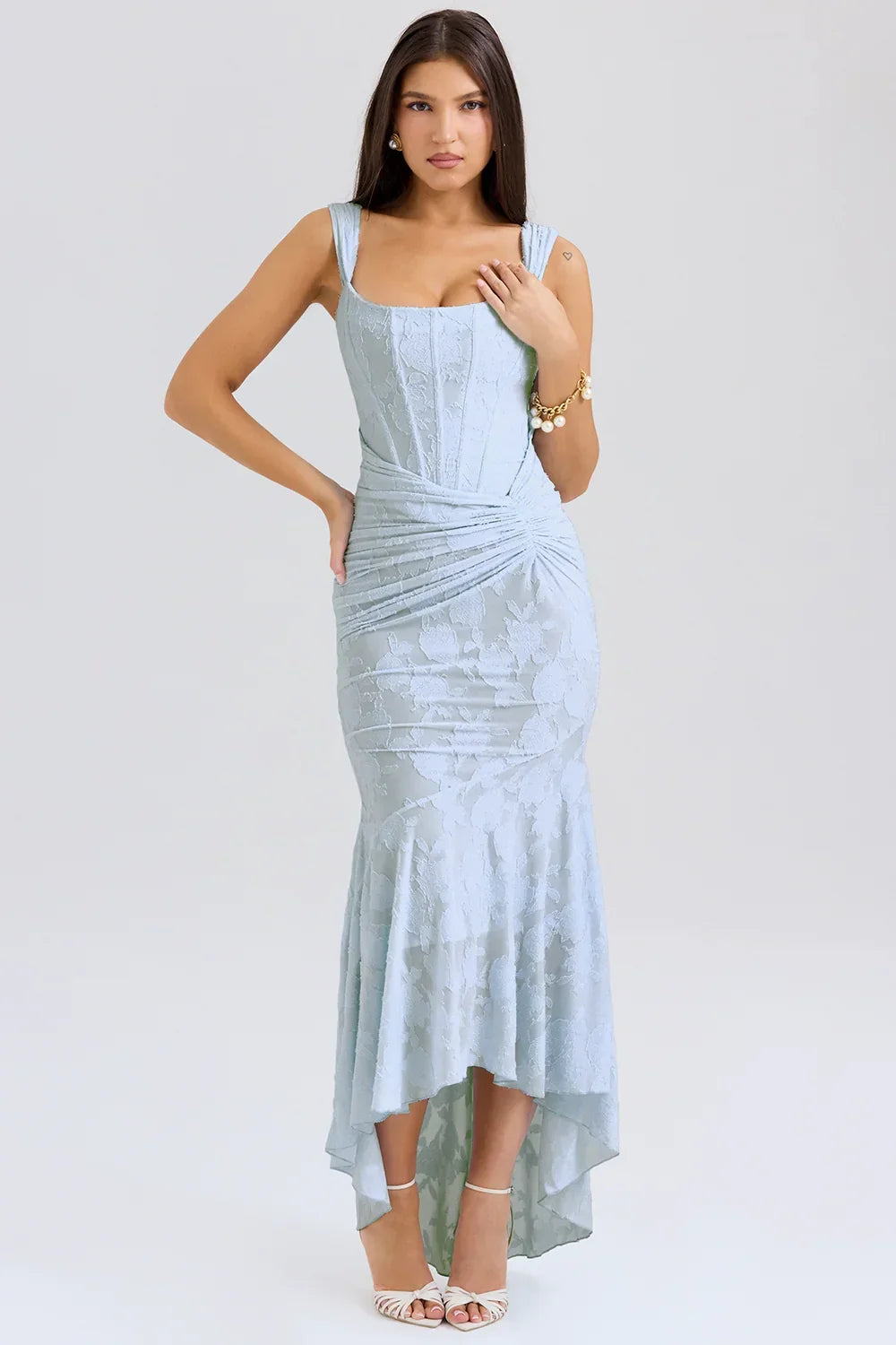 Aaliyah - Women's midi dress with floral pattern and wide straps