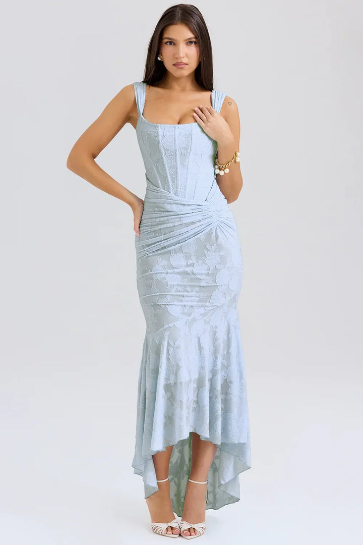 Aaliyah - Women's midi dress with floral pattern and wide straps