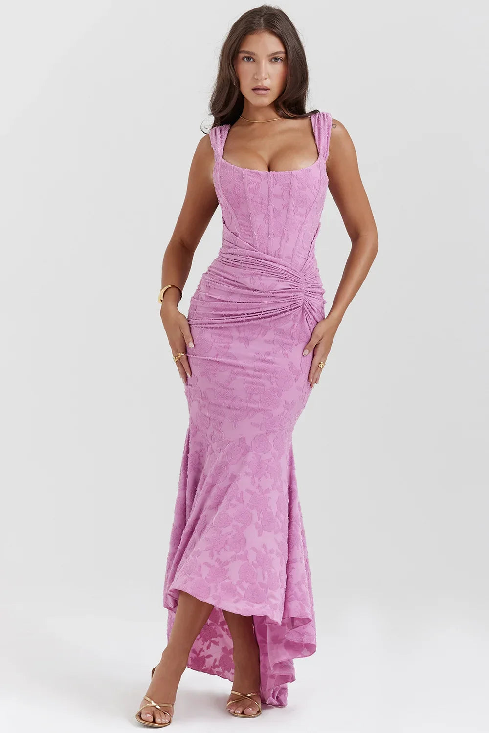 Aaliyah - Women's midi dress with floral pattern and wide straps