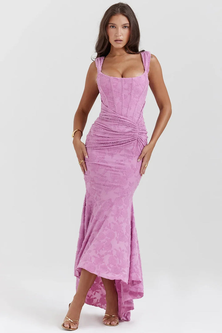 Aaliyah - Women's midi dress with floral pattern and wide straps