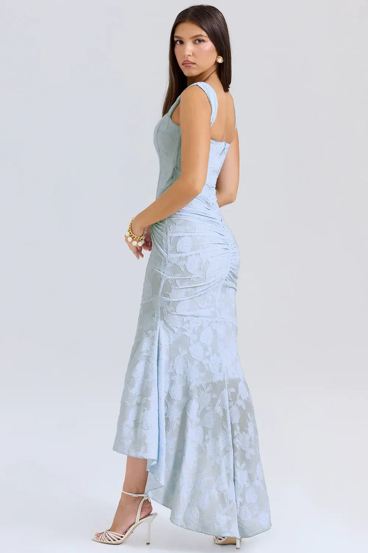 Aaliyah - Women's midi dress with floral pattern and wide straps