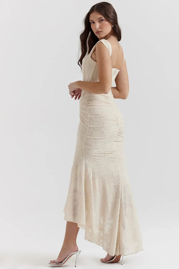 Aaliyah - Women's midi dress with floral pattern and wide straps