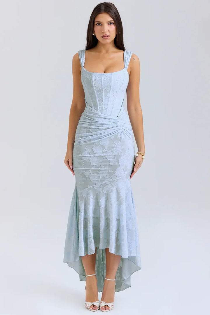 Aaliyah - Women's midi dress with floral pattern and wide straps