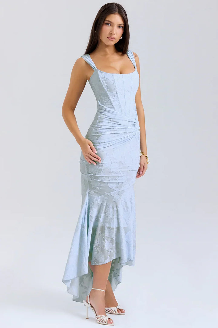 Aaliyah - Women's midi dress with floral pattern and wide straps