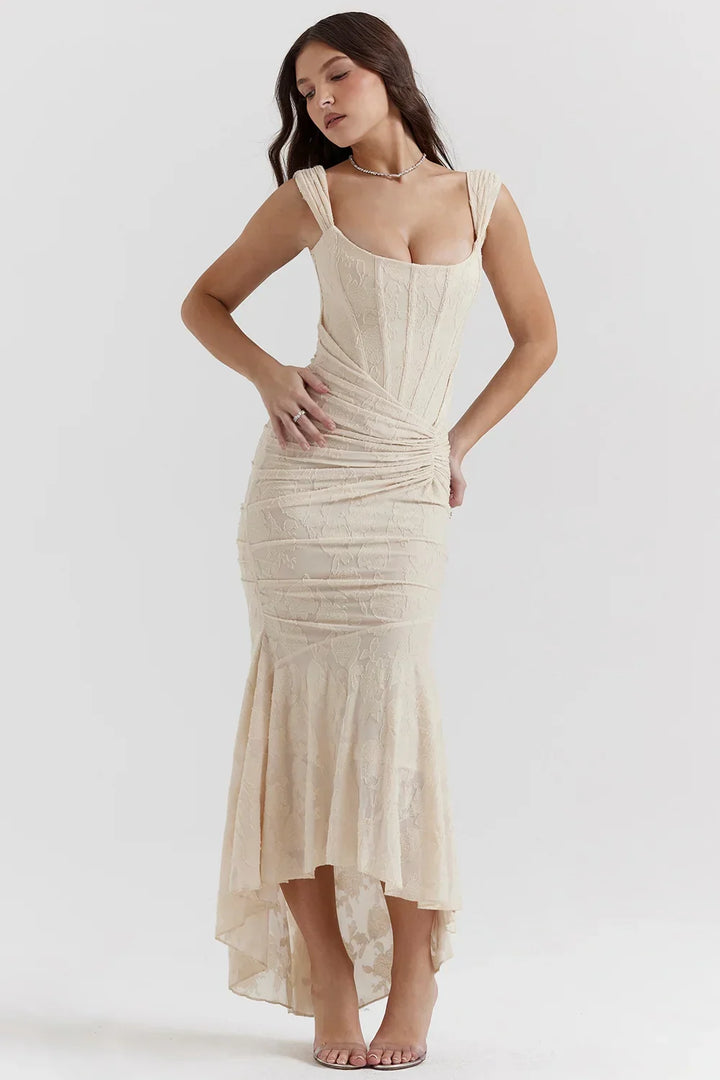Aaliyah - Women's midi dress with floral pattern and wide straps