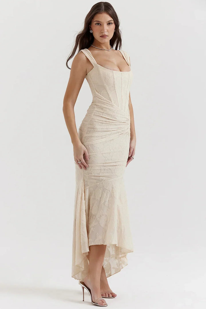 Aaliyah - Women's midi dress with floral pattern and wide straps