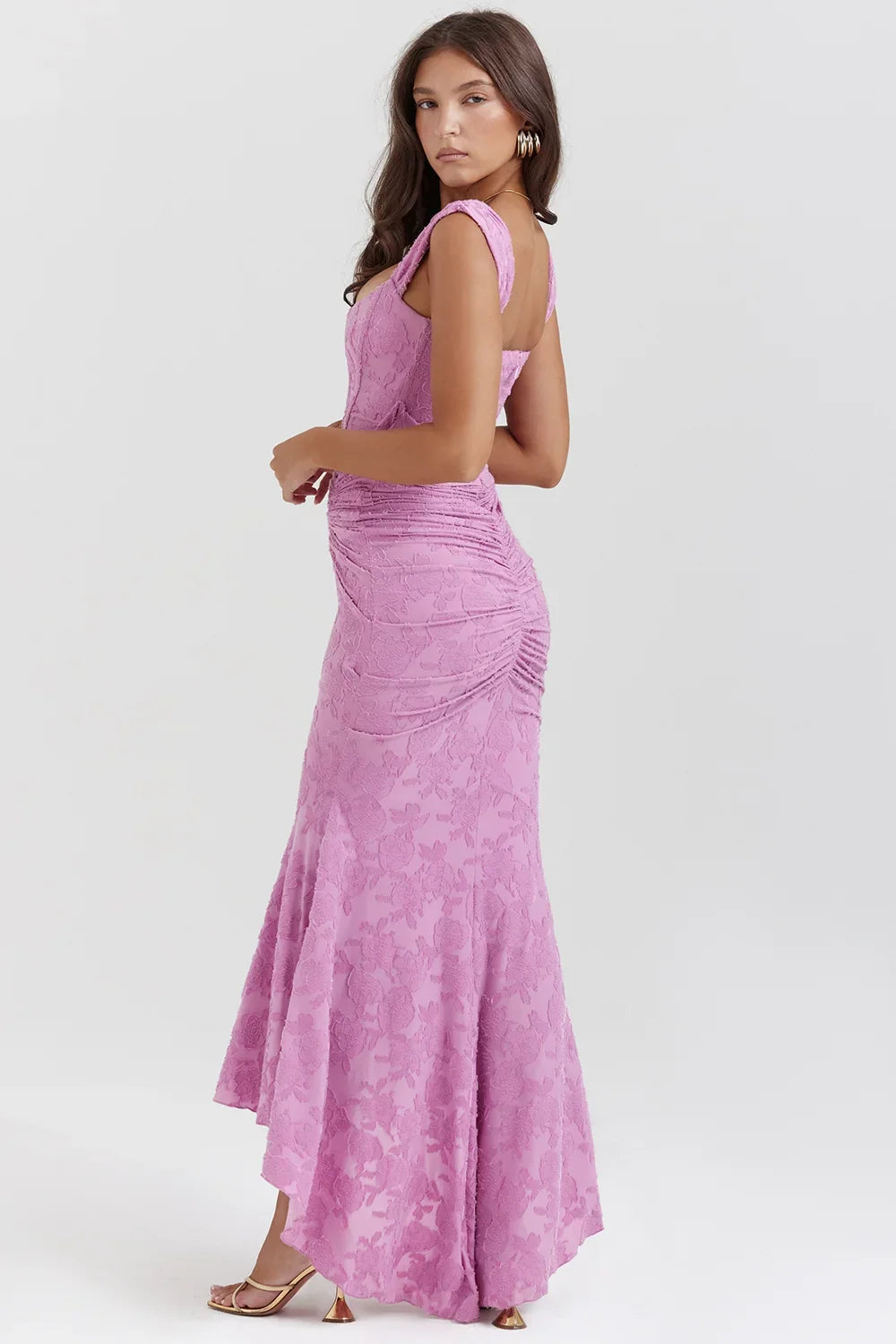 Aaliyah - Women's midi dress with floral pattern and wide straps