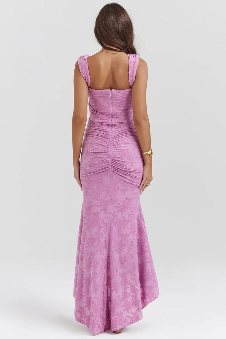 Aaliyah - Women's midi dress with floral pattern and wide straps