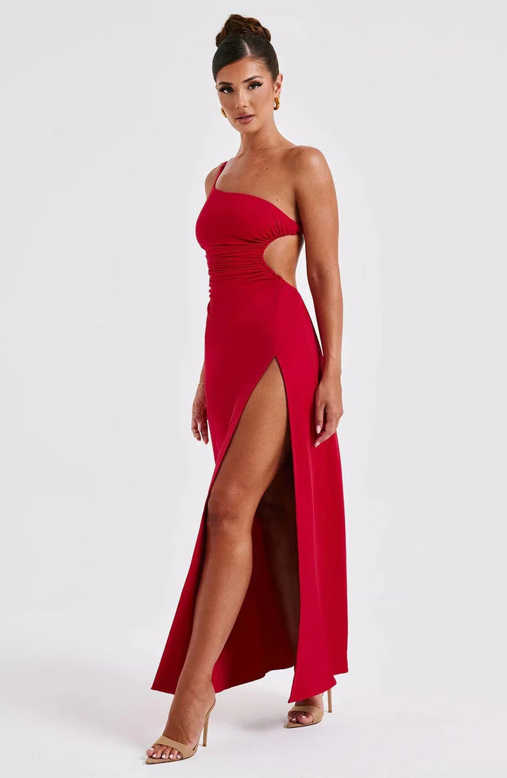 Women’s Red Split Maxi Dress with Straps