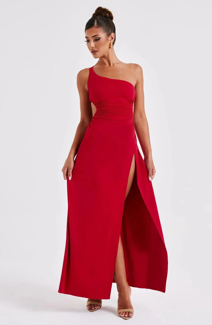 Women’s Red Split Maxi Dress with Straps