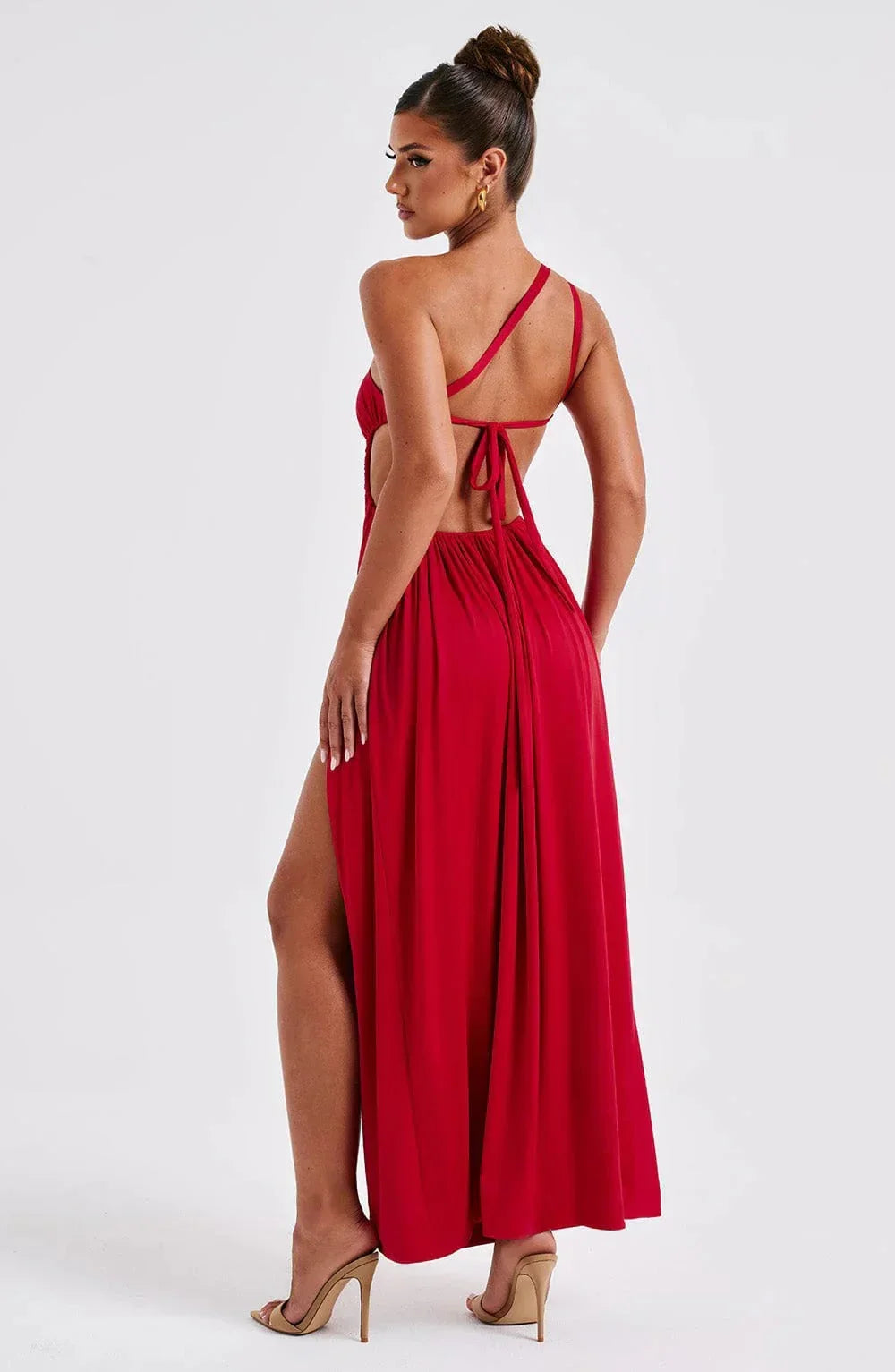 Women’s Red Split Maxi Dress with Straps