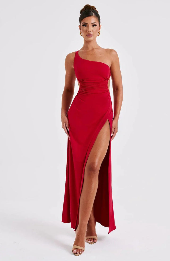 Women’s Red Split Maxi Dress with Straps