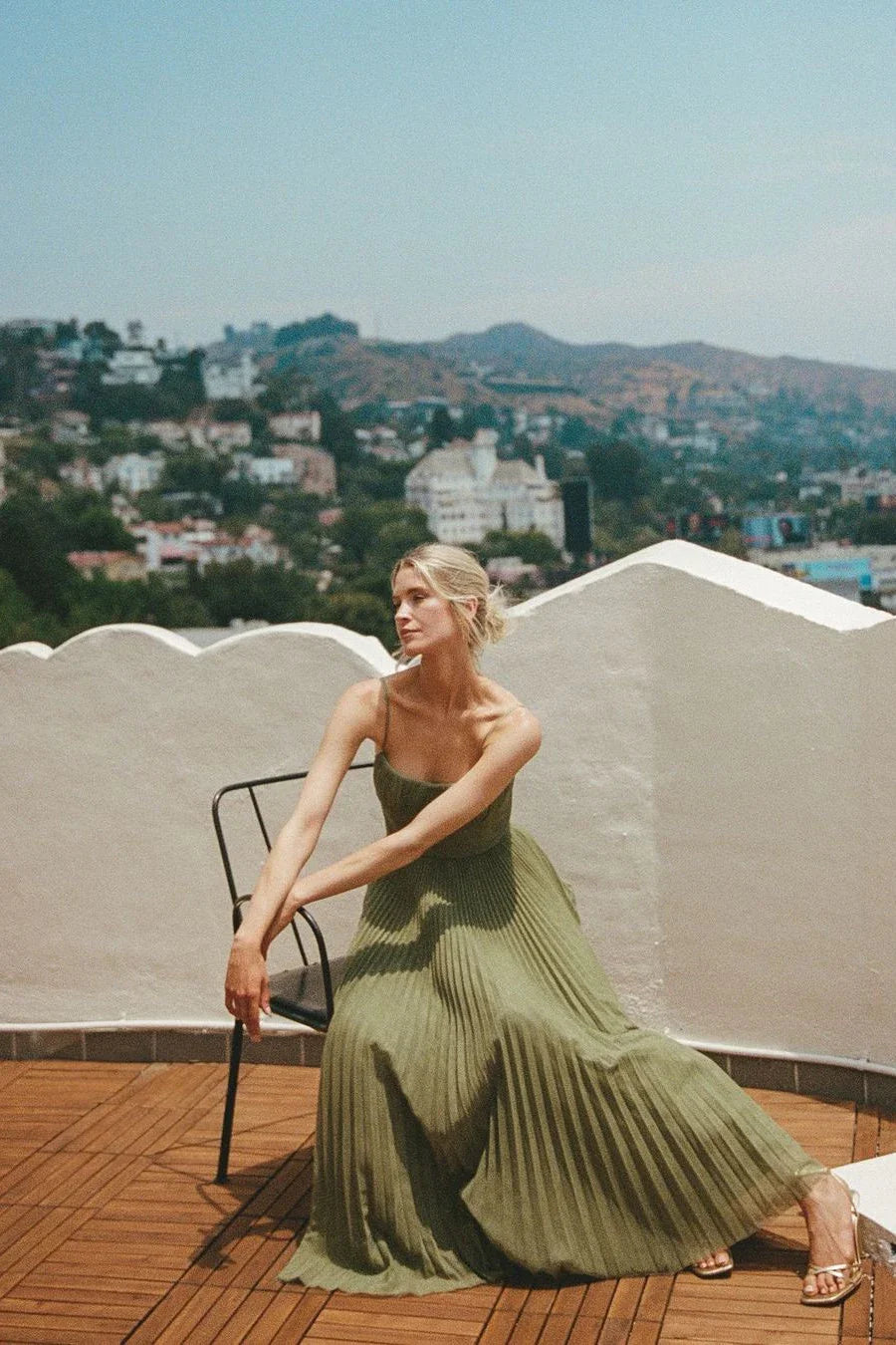 Women’s Green Pleated Maxi Dress