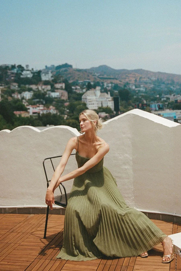 Women’s Green Pleated Maxi Dress