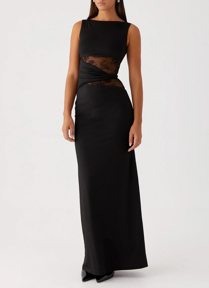 Ruby - Long black dress with lace and cutouts