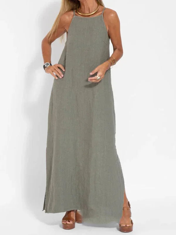 Maria - Women's Sleeveless Linen Maxi Dress, Casual Summer Dress