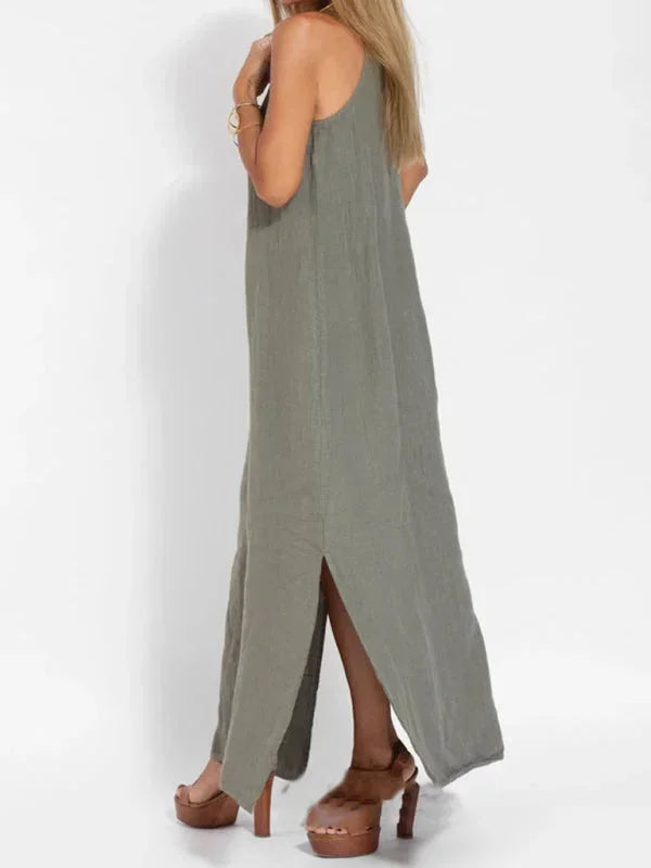 Maria - Women's Sleeveless Linen Maxi Dress, Casual Summer Dress