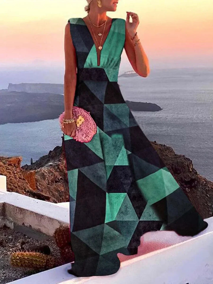 Vanessa - Women's long backless dress with flared V-neck