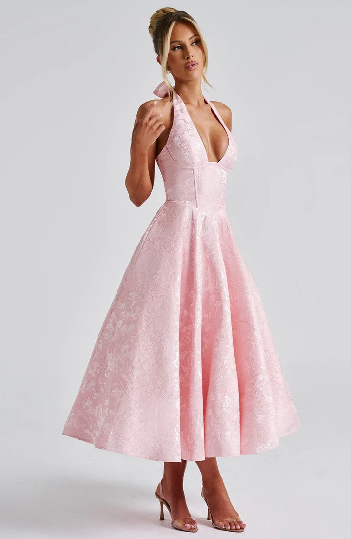Blair - Women's midi dress with open back and flared skirt