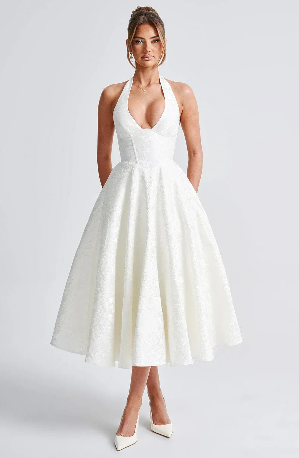 Blair - Women's midi dress with open back and flared skirt