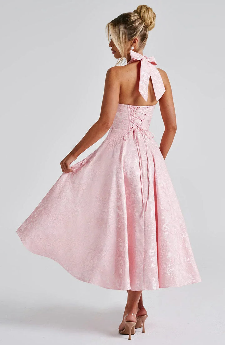 Blair - Women's midi dress with open back and flared skirt