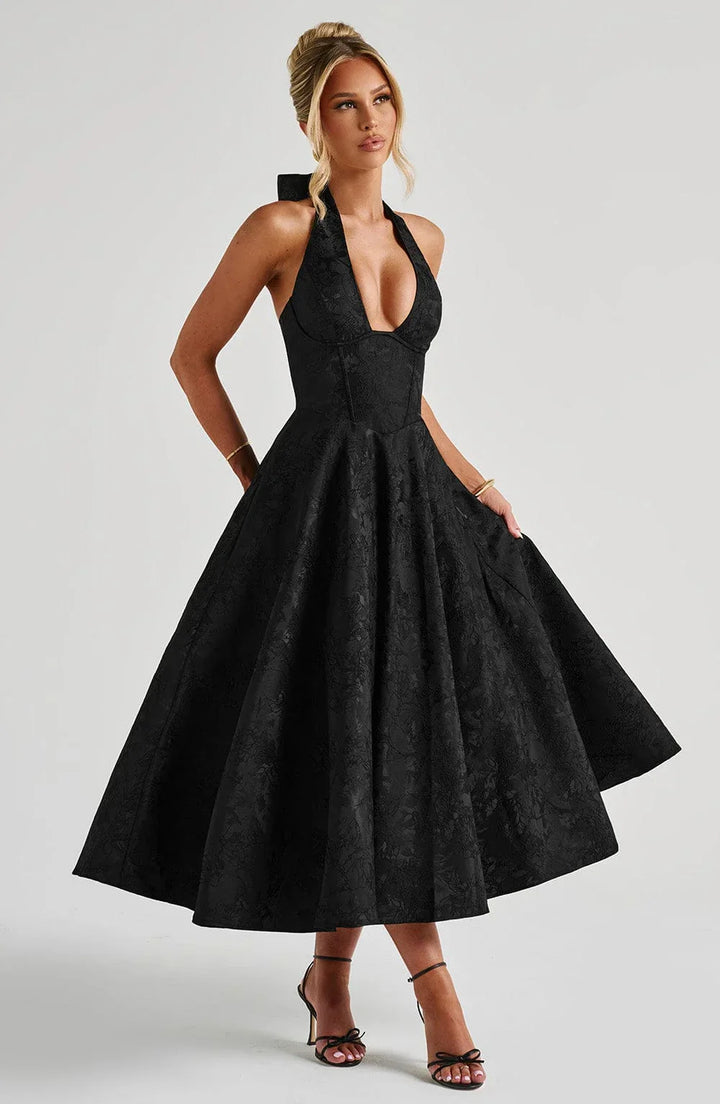 Blair - Women's midi dress with open back and flared skirt